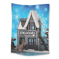 Winter Village Snow Brick Buildings Medium Tapestry