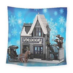 Winter Village Snow Brick Buildings Square Tapestry (large)