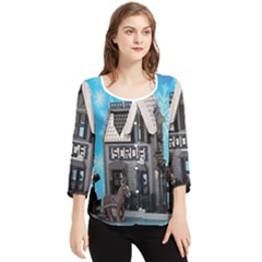 Winter Village Snow Brick Buildings Chiffon Quarter Sleeve Blouse by Azkajaya