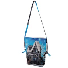 Winter Village Snow Brick Buildings Folding Shoulder Bag by Azkajaya