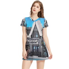 Winter Village Snow Brick Buildings Women s Sports Skirt by Azkajaya