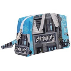 Winter Village Snow Brick Buildings Wristlet Pouch Bag (large) by Azkajaya