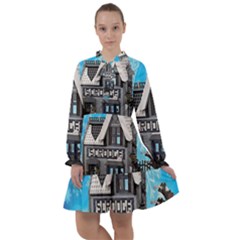 Winter Village Snow Brick Buildings All Frills Chiffon Dress by Azkajaya