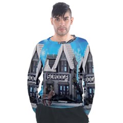 Winter Village Snow Brick Buildings Men s Long Sleeve Raglan T-shirt