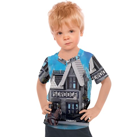 Winter Village Snow Brick Buildings Kids  Sports T-shirt by Azkajaya