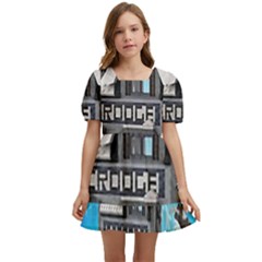 Winter Village Snow Brick Buildings Kids  Short Sleeve Dolly Dress by Azkajaya