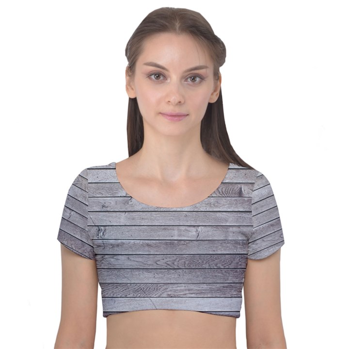 Wood Wooden Wall Wooden Boards Wall Boards Wall Velvet Short Sleeve Crop Top 