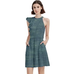 Wooden Wall Cocktail Party Halter Sleeveless Dress With Pockets by Azkajaya