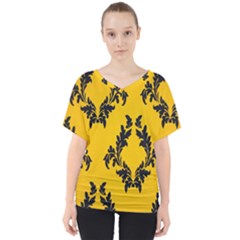 Yellow Regal Filagree Pattern V-neck Dolman Drape Top by Azkajaya