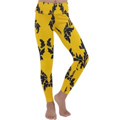 Yellow Regal Filagree Pattern Kids  Lightweight Velour Classic Yoga Leggings by Azkajaya