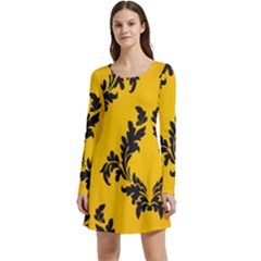 Yellow Regal Filagree Pattern Long Sleeve Velour Skater Dress by Azkajaya