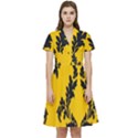 Yellow Regal Filagree Pattern Short Sleeve Waist Detail Dress View1