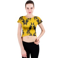 Yellow Regal Filagree Pattern Crew Neck Crop Top by Azkajaya