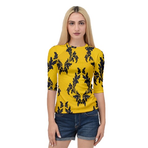 Yellow Regal Filagree Pattern Quarter Sleeve Raglan T-shirt by Azkajaya