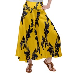 Yellow Regal Filagree Pattern Women s Satin Palazzo Pants by Azkajaya