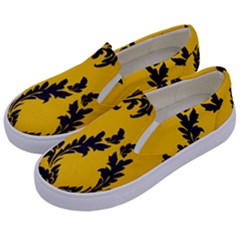 Yellow Regal Filagree Pattern Kids  Canvas Slip Ons by Azkajaya