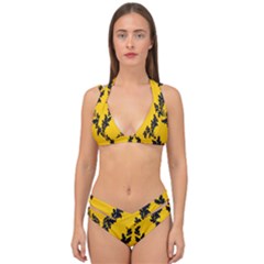 Yellow Regal Filagree Pattern Double Strap Halter Bikini Set by Azkajaya