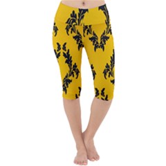 Yellow Regal Filagree Pattern Lightweight Velour Cropped Yoga Leggings