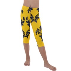 Yellow Regal Filagree Pattern Kids  Lightweight Velour Capri Leggings  by Azkajaya