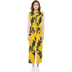 Yellow Regal Filagree Pattern Women s Frill Top Chiffon Jumpsuit by Azkajaya