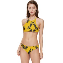 Yellow Regal Filagree Pattern Banded Triangle Bikini Set by Azkajaya