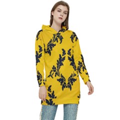 Yellow Regal Filagree Pattern Women s Long Oversized Pullover Hoodie