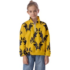 Yellow Regal Filagree Pattern Kids  Half Zip Hoodie