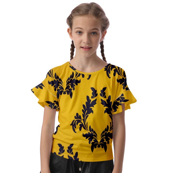 Yellow Regal Filagree Pattern Kids  Cut Out Flutter Sleeves