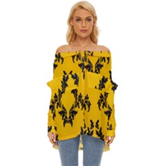 Yellow Regal Filagree Pattern Off Shoulder Chiffon Pocket Shirt by Azkajaya