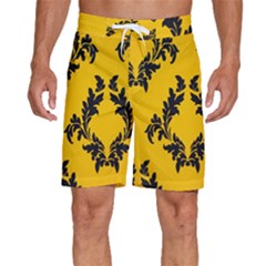 Yellow Regal Filagree Pattern Men s Beach Shorts by Azkajaya