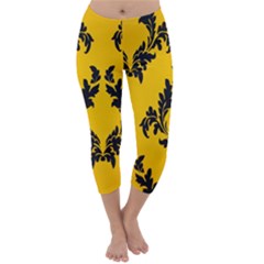 Yellow Regal Filagree Pattern Capri Winter Leggings 