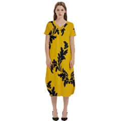 Yellow Regal Filagree Pattern T-shirt Midi Dress With Pockets