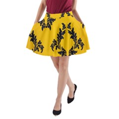 Yellow Regal Filagree Pattern A-line Pocket Skirt by Azkajaya