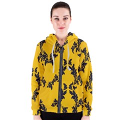 Yellow Regal Filagree Pattern Women s Zipper Hoodie