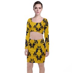 Yellow Regal Filagree Pattern Top And Skirt Sets by Azkajaya