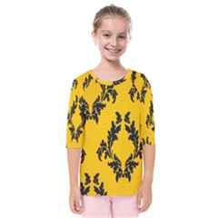 Yellow Regal Filagree Pattern Kids  Quarter Sleeve Raglan T-shirt