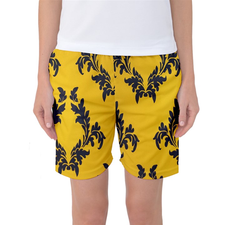 Yellow Regal Filagree Pattern Women s Basketball Shorts