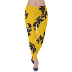 Yellow Regal Filagree Pattern Velvet Leggings