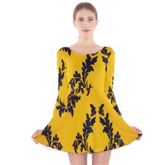 Yellow Regal Filagree Pattern Long Sleeve Velvet Skater Dress