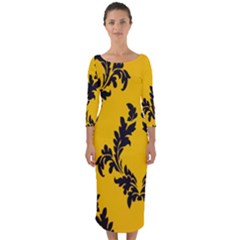 Yellow Regal Filagree Pattern Quarter Sleeve Midi Bodycon Dress by Azkajaya