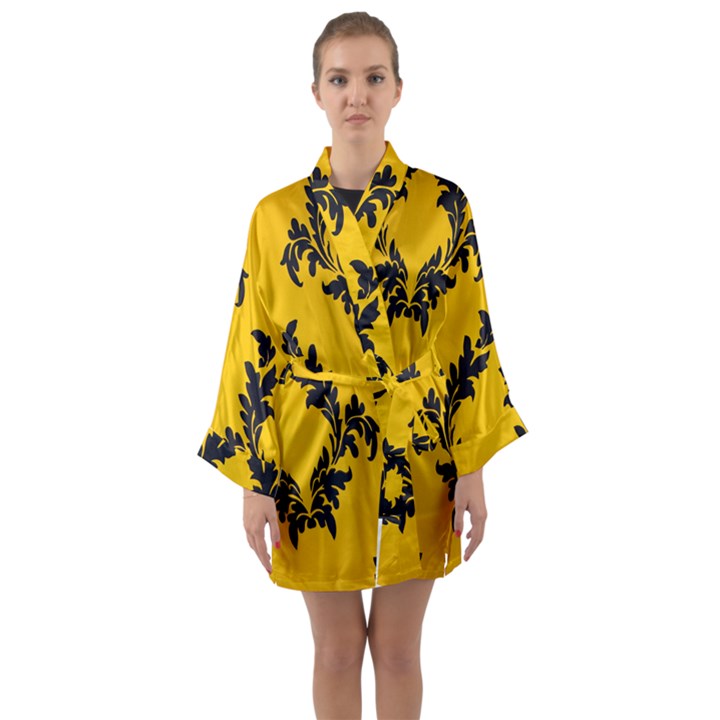 Yellow Regal Filagree Pattern Long Sleeve Satin Kimono