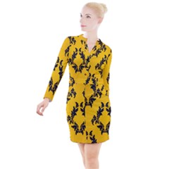 Yellow Regal Filagree Pattern Button Long Sleeve Dress by Azkajaya