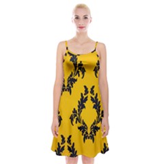 Yellow Regal Filagree Pattern Spaghetti Strap Velvet Dress