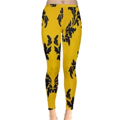 Yellow Regal Filagree Pattern Inside Out Leggings by Azkajaya