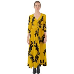 Yellow Regal Filagree Pattern Button Up Boho Maxi Dress by Azkajaya