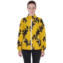 Yellow Regal Filagree Pattern Women s High Neck Windbreaker by Azkajaya