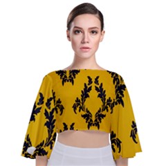 Yellow Regal Filagree Pattern Tie Back Butterfly Sleeve Chiffon Top by Azkajaya