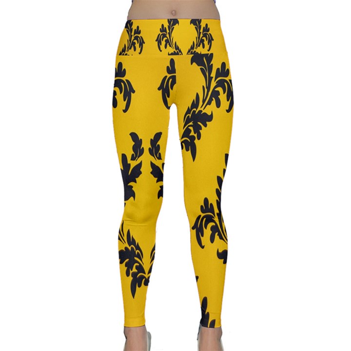 Yellow Regal Filagree Pattern Lightweight Velour Classic Yoga Leggings