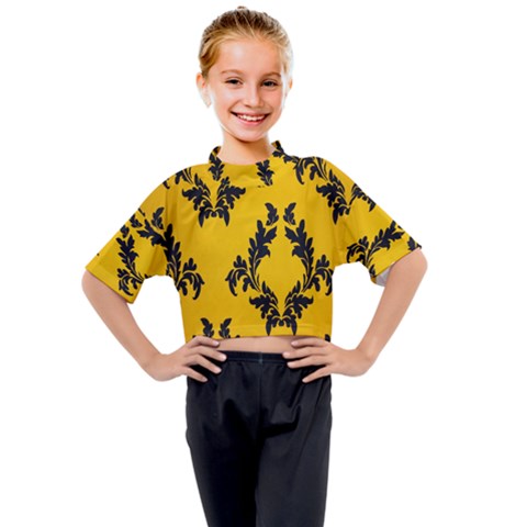 Yellow Regal Filagree Pattern Kids Mock Neck T-shirt by Azkajaya