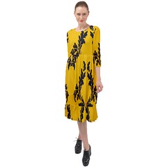 Yellow Regal Filagree Pattern Ruffle End Midi Chiffon Dress by Azkajaya